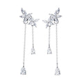 Five Petal Flower Marquise Leaf Teardrop Tassel Cubic Zirconia S925 Silver Dangle Earrings