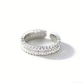 Cubic Zirconia Multi Row Pave Beaded Edge S925 Sterling Silver Adjustable Open Band Ring