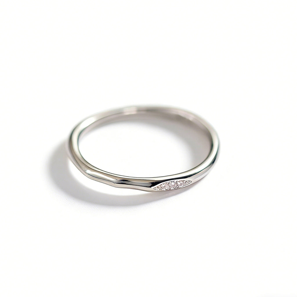Cubic Zirconia Irregular Wavy Slim S925 Sterling Silver Vintage Textured Minimalist Delicate Stacking Ring