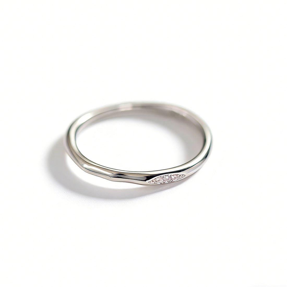 Cubic Zirconia Irregular Wavy Slim S925 Sterling Silver Vintage Textured Minimalist Delicate Stacking Ring
