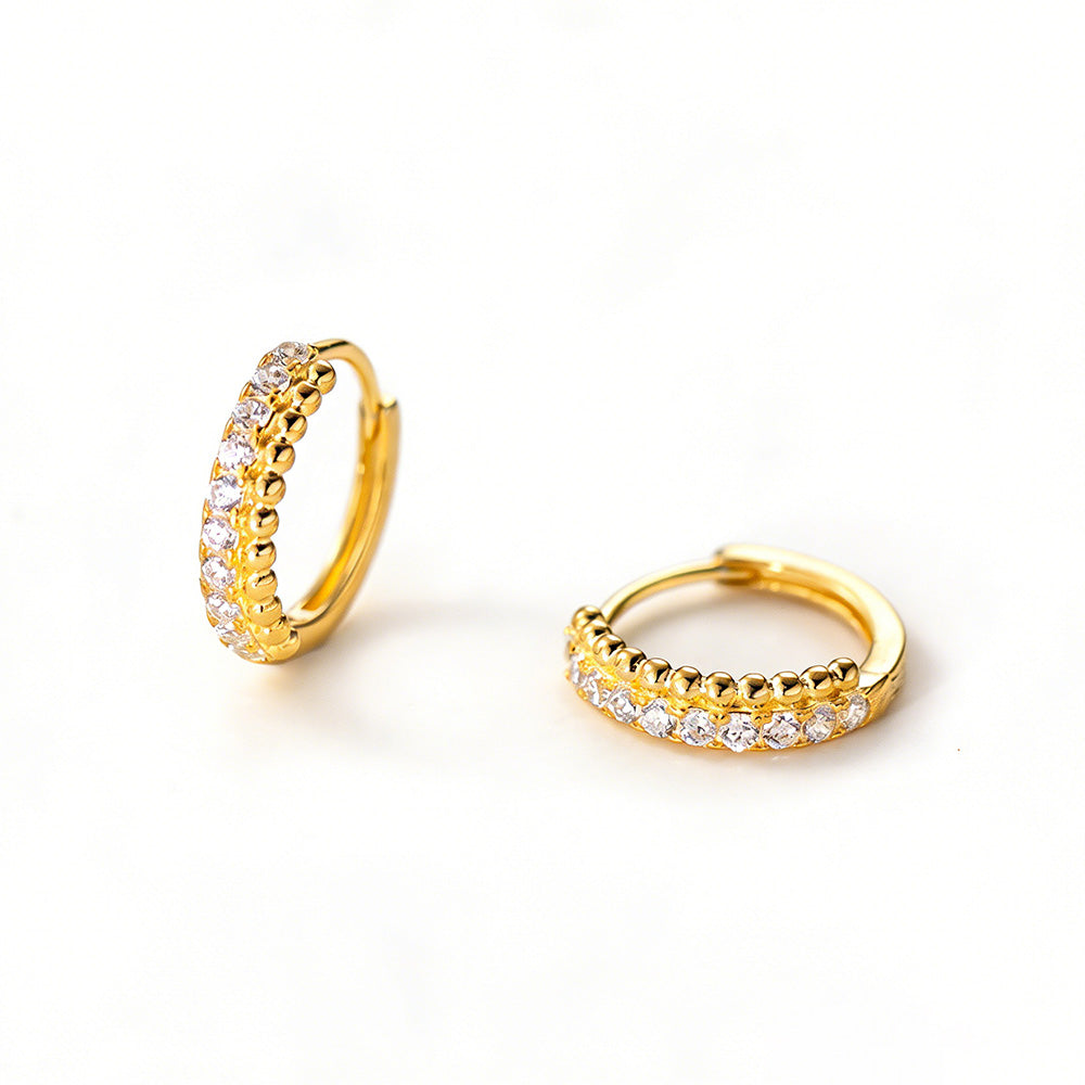 Elegant Beaded Edge Cubic Zirconia Hoop Earrings In S925 Sterling Silver Small Huggie Circle Earrings