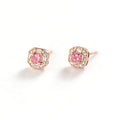 Delicate Square Halo Pink Center Stone Rose Gold Tone 925 Sterling Silver Mini Delicate Ear Stud Earrings