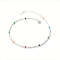 Mini Delicate Multicolor Round Bead Geometric Silver Anklet Pure Metal S925 Sterling Silver Adjustable Chain Anklet