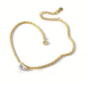 Single Round Clear Cubic Zirconia S925 Sterling Silver Anklet Minimalist Delicate Sparkle Chain Anklet