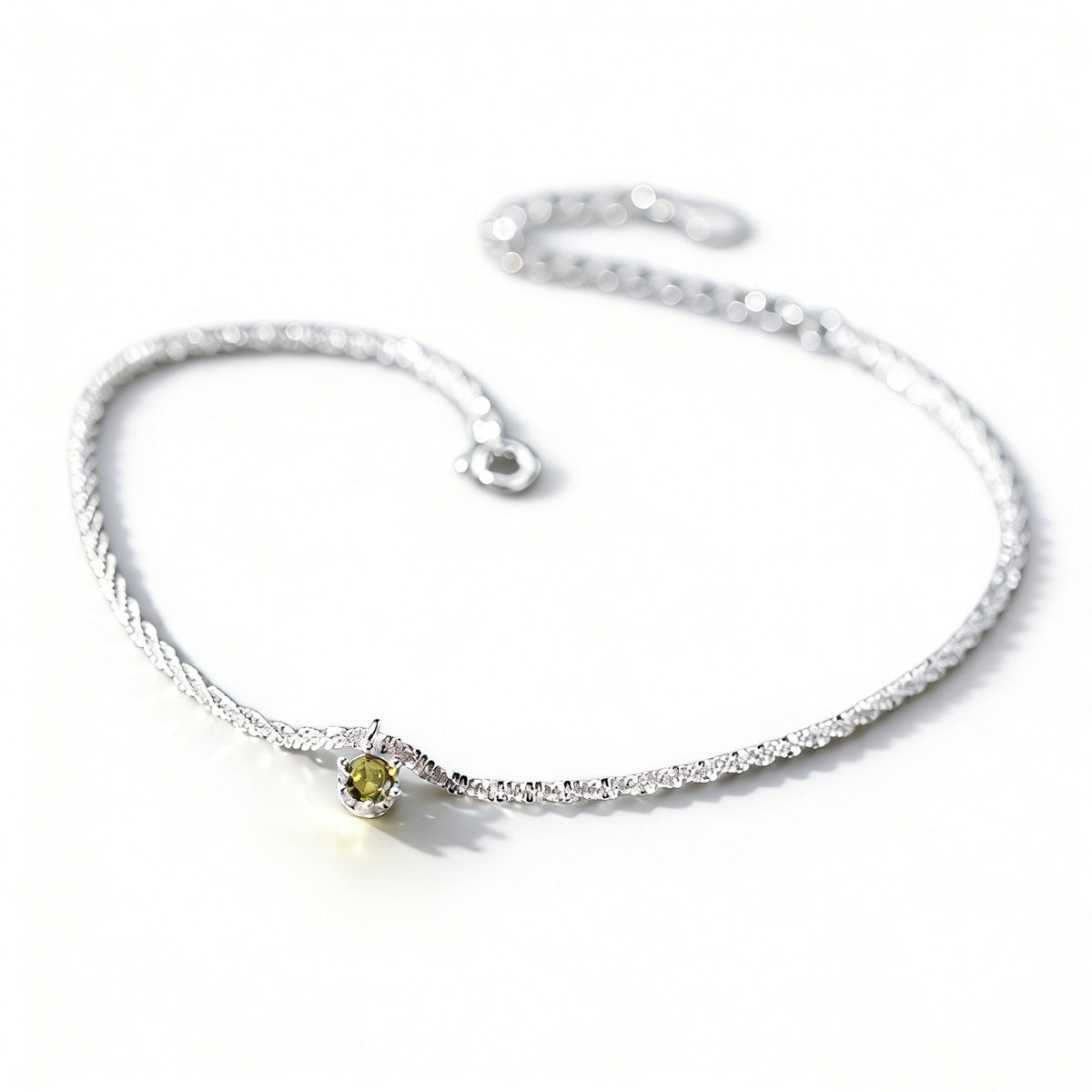 Light Green Round Cubic Zirconia Dainty Charm Silver S925 Sterling Silver Anklet