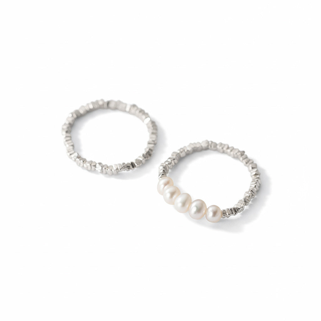 Minimalist S925 Silver Polished Irregular Chip Texture Stacking Fashion Beaded Ring