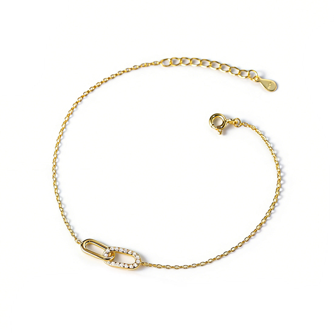 Cubic Zirconia Oval Link Chain Bracelet In 925 Sterling Silver With Silver Or Gold Tone Finish Minimalist Interlocking Paperclip Style Adjustable Daily Wear Fashion Jewelry For Women