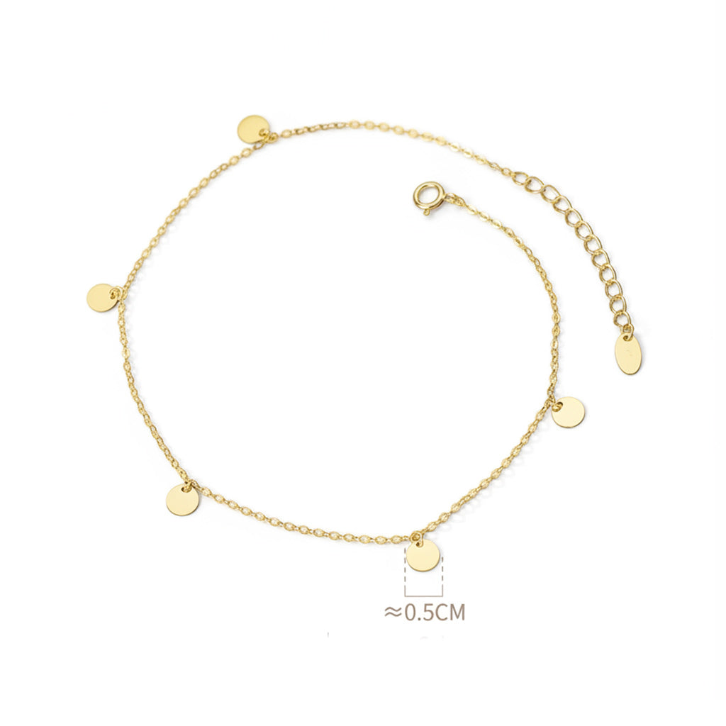 Minimalist Round Disc Charm Gold Color S925 Silver Chain Anklet