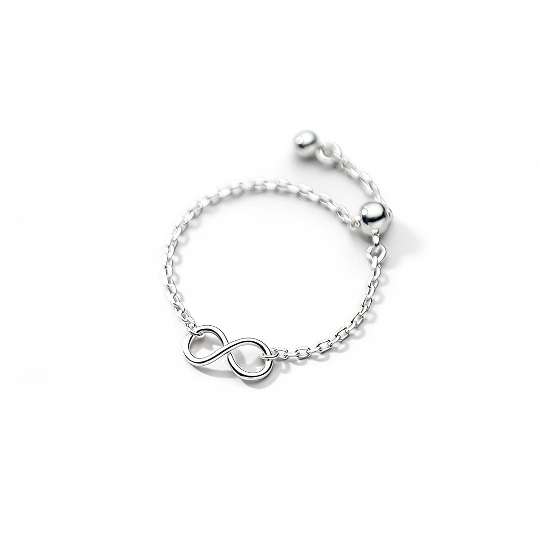 Pure Metal Infinity Symbol Sliding Bead Silver S925 Sterling Silver Adjustable Ring
