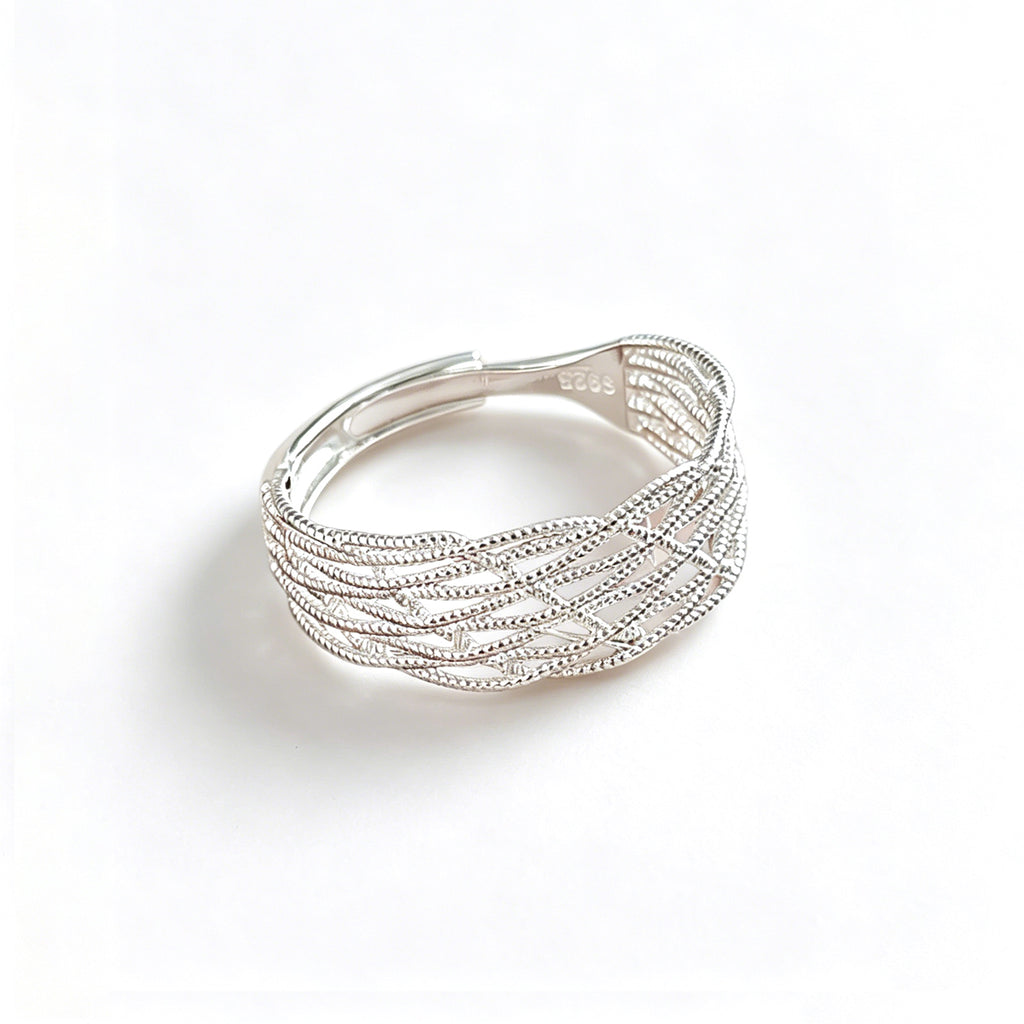 Irregular Crisscross Mesh Lattice 925 Sterling Silver OpenRing