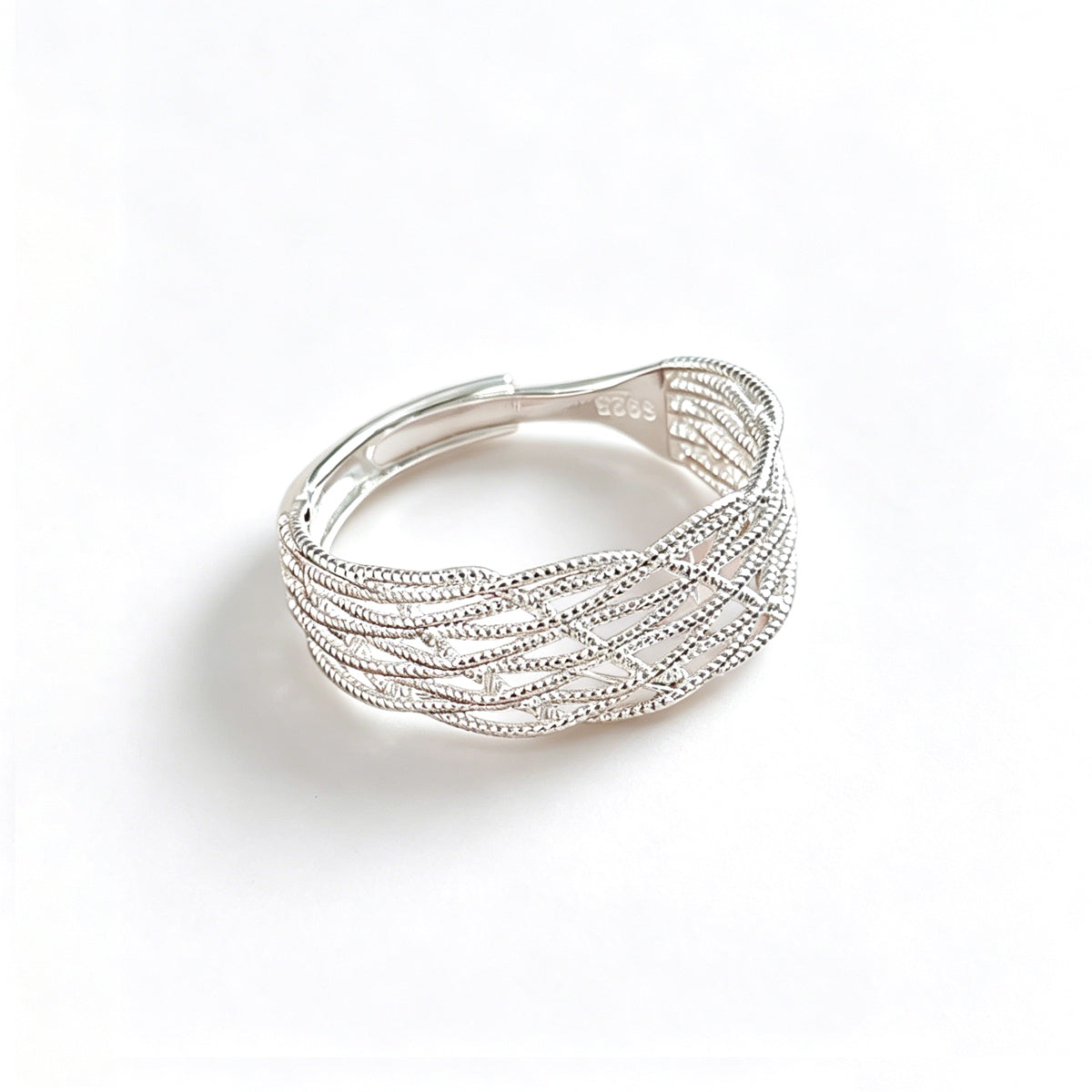Irregular Crisscross Mesh Lattice 925 Sterling Silver OpenRing