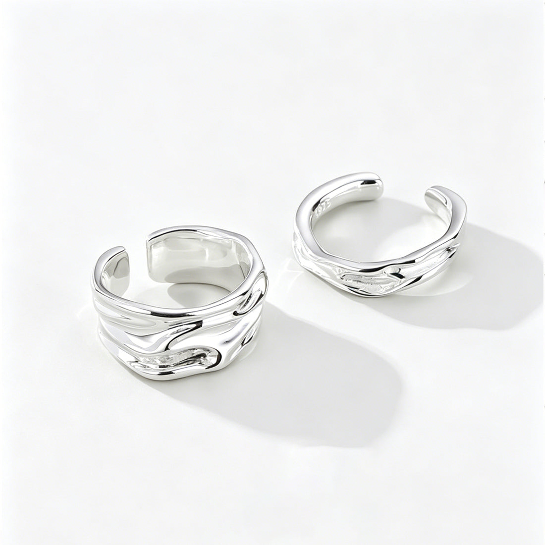Minimalist Irregular Stream Texture Polished 925 Sterling Silver Adjustable Open Ring