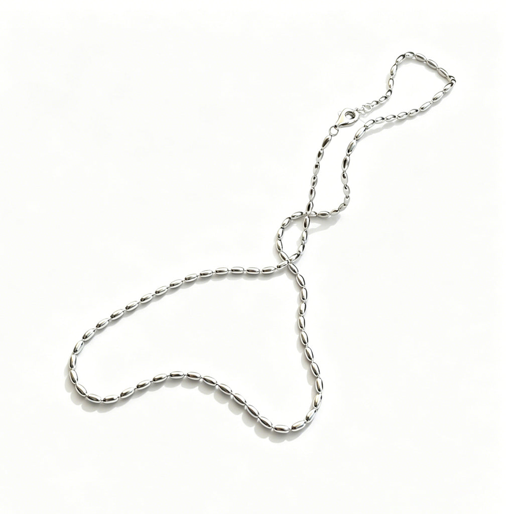 Polished Modern Olive Silver 925 Sterling Silver Minimalist Adjustable Collarbone Bead Chain Necklace