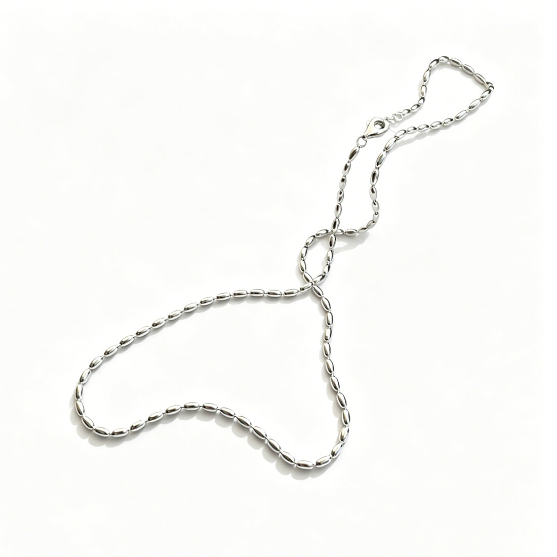 Polished Modern Olive Silver 925 Sterling Silver Minimalist Adjustable Collarbone Bead Chain Necklace