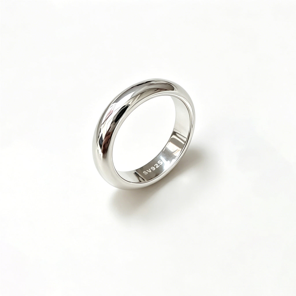 Polished Irregular Rounded Geometric Smooth Domed Band 925 Sterling Silver Ring