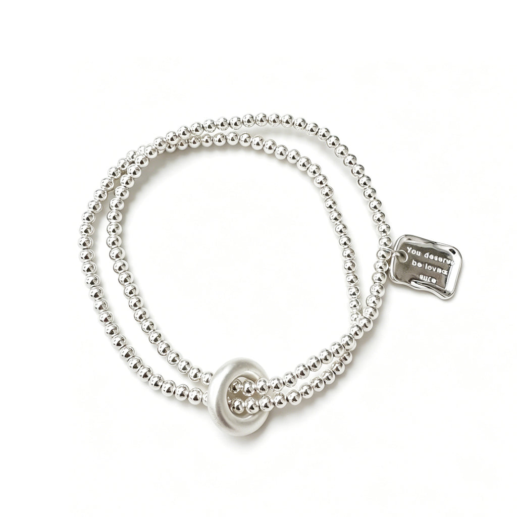 Minimalist Geometric Elastic S925 Sterling Silver Double Strand Beaded Bracelet