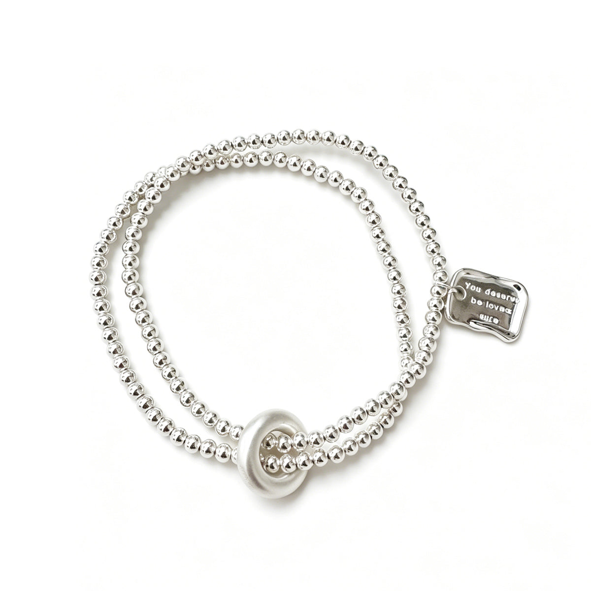 Minimalist Geometric Elastic S925 Sterling Silver Double Strand Beaded Bracelet