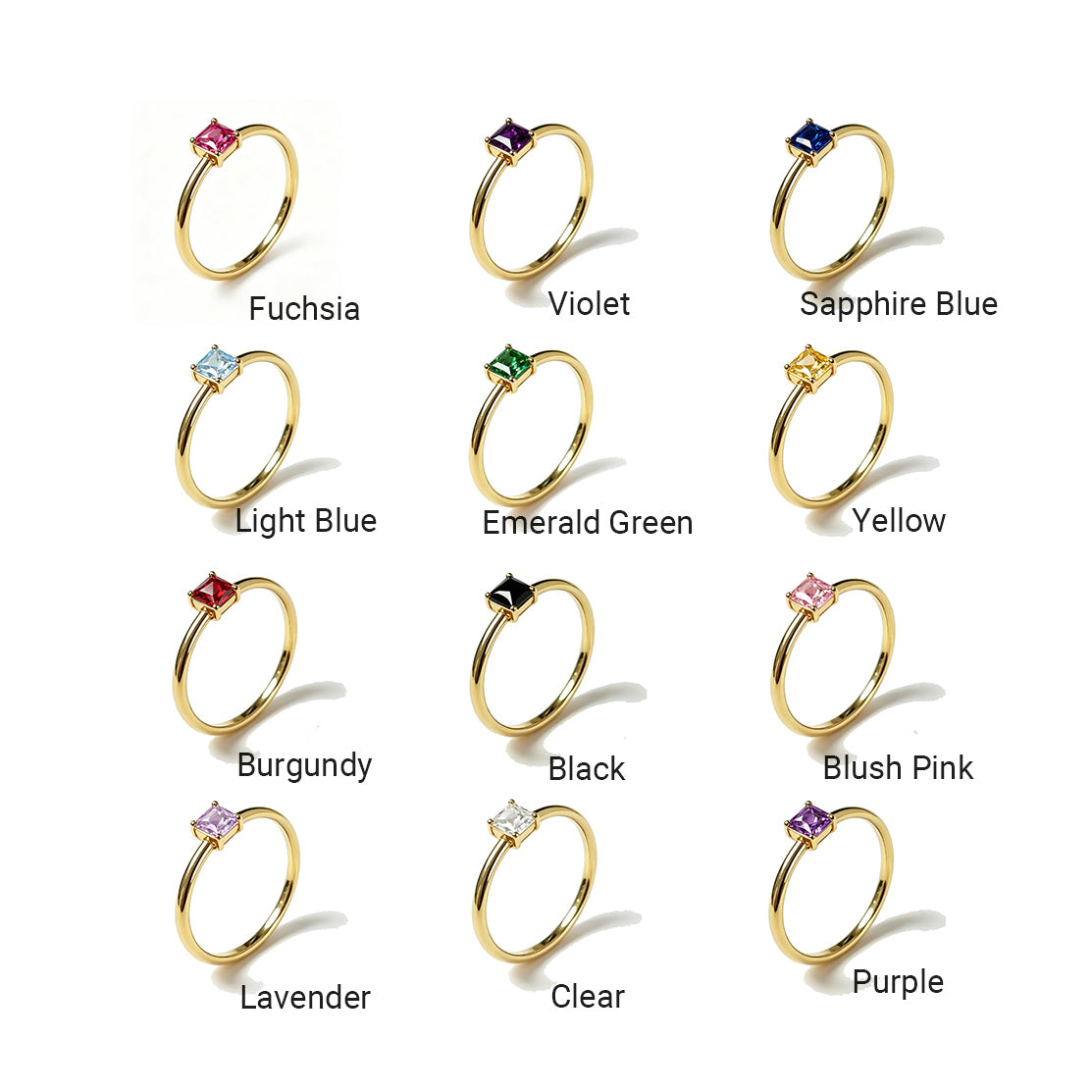 Personalized Birthstone Ring for Women Dainty Thin Band with Multi Shape CZ Stones 18K Gold Plated 12 Birthstone Stackable Ring