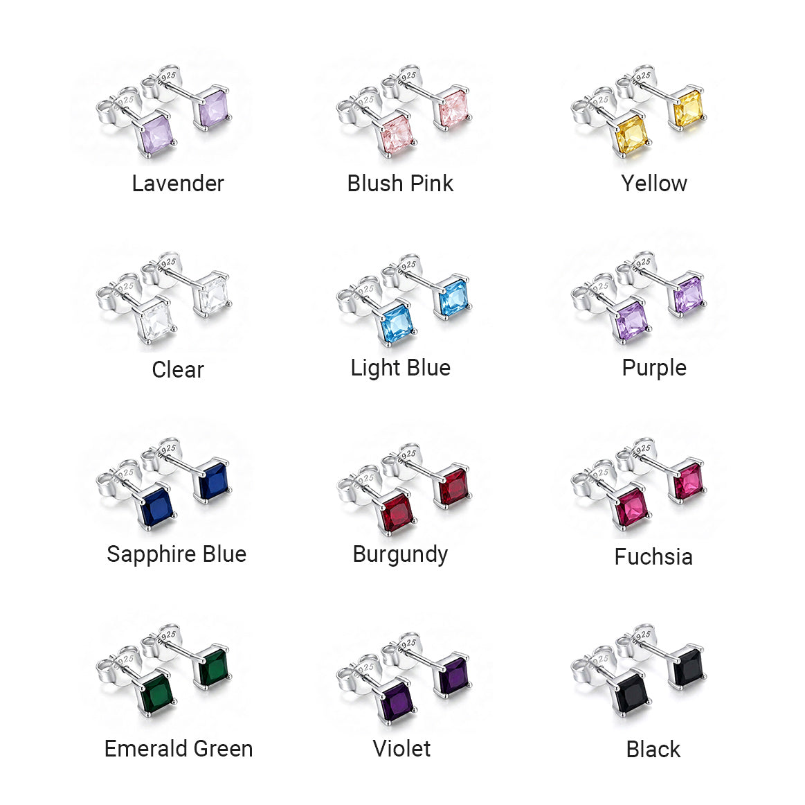 Personalized Birthstone Women Dainty Multi Shape CZ Stones 18K Gold Plated 12 Birthstone Earrings