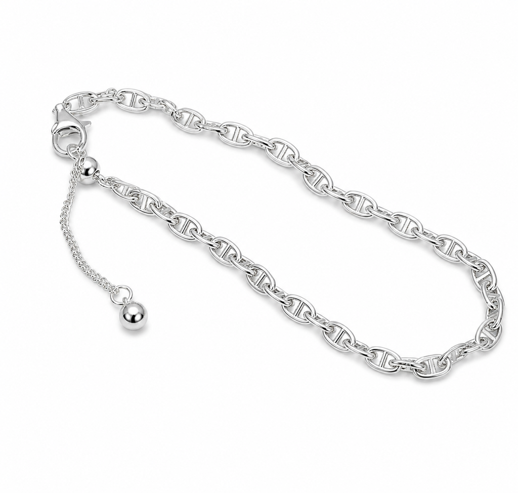 925 Sterling Silver Geometric Pig Nose Adjustable Sliding Chain Bracelet