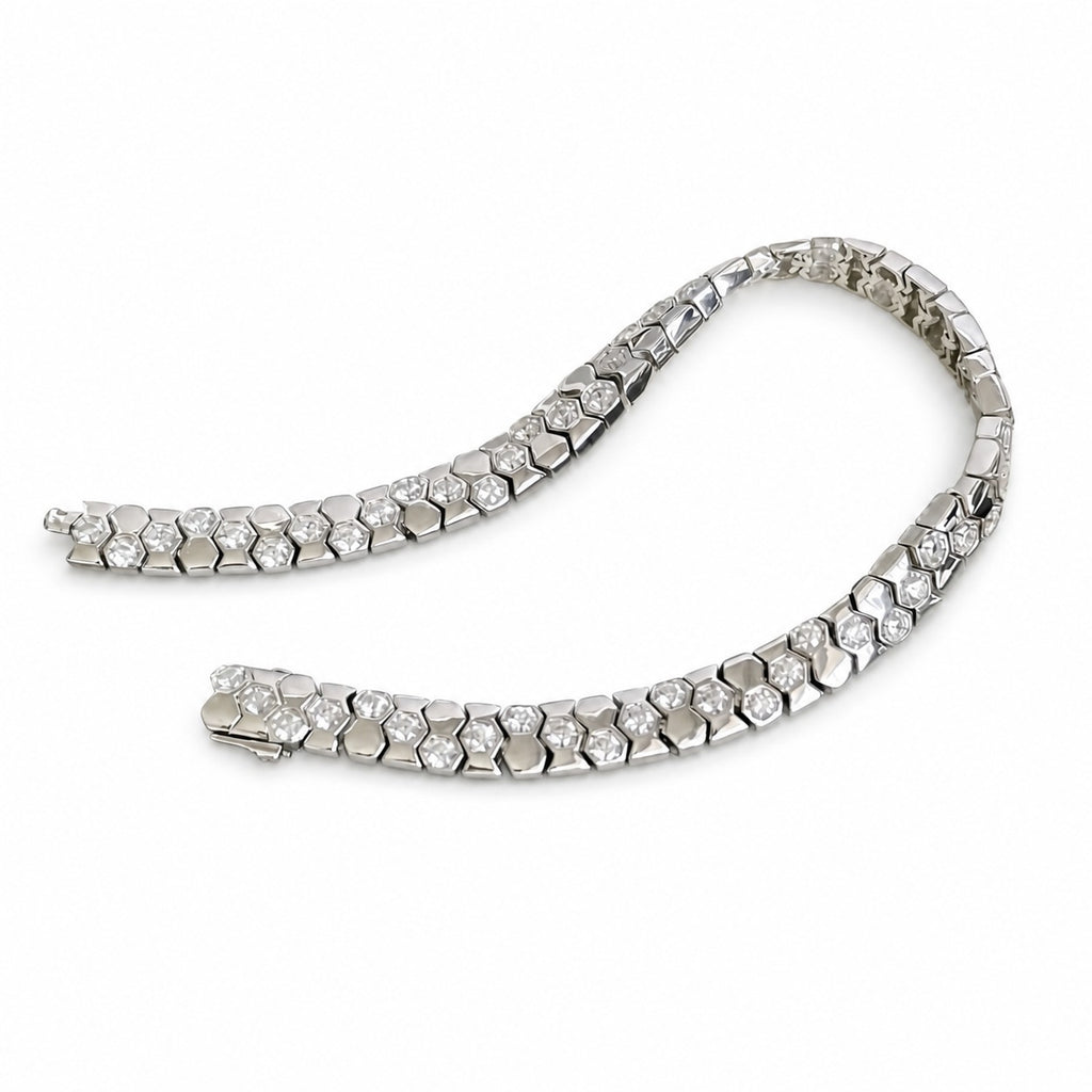 925 Sterling Silver Zirconia Hexagonal Wide Snake Bone Geometric Link Bracelet