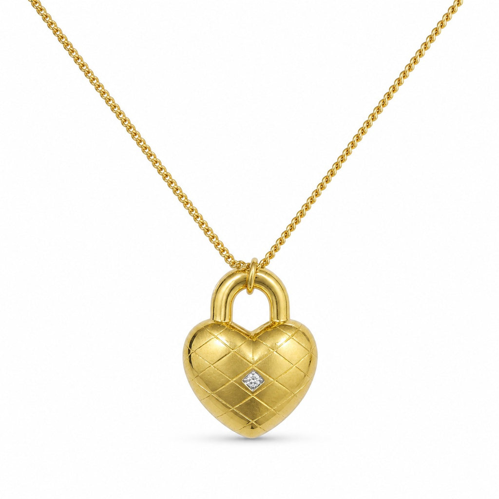 Heart Shaped Padlock With Cubic Zirconia Stones  925 Sterling Silver Necklace