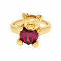 Adjustable Red Cubic Zirconia Heart-Shaped Bear Design 925 Sterling Silver Ring