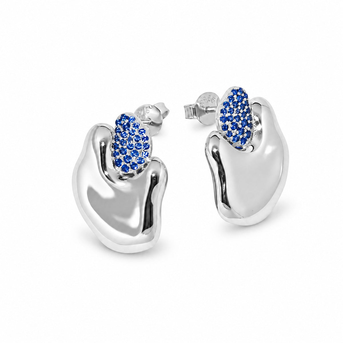 Modern Fluid Micro Pave Cubic Zirconia Colored 925 Silver Stud Earrings