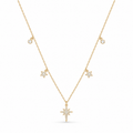 Celestial North Star And Five Point Star Cubic Zirconia 925 Sterling Silver Station Chain Necklace