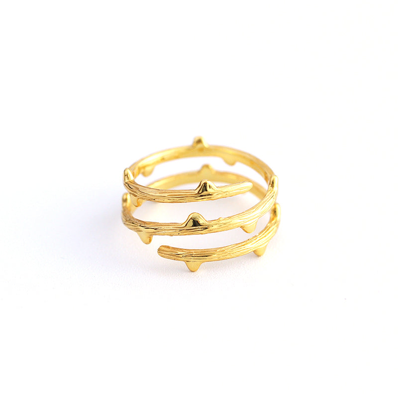 Thorn Branch Textured Wrap S925 Sterling Silver Open Band Adjustable Ring