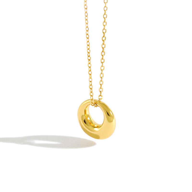 Minimalist Geometric Hollow Round Donut S925 Sterling Silver  Pendant Necklace