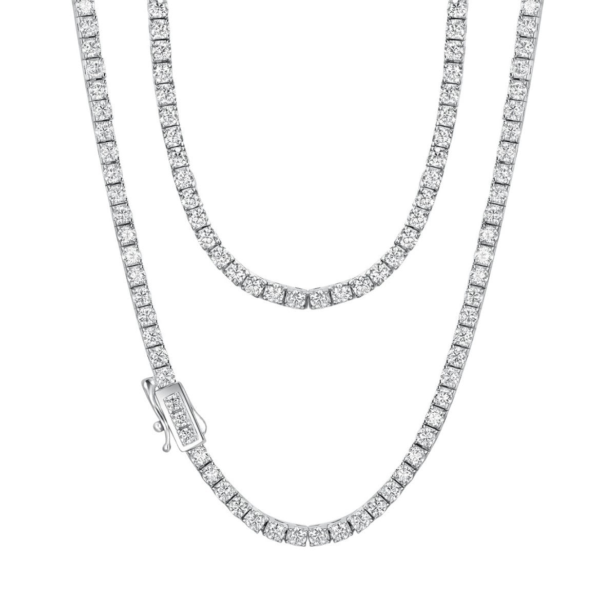 Round Geometric Moissanite Tennis Chain  925 Sterling Silver Necklace