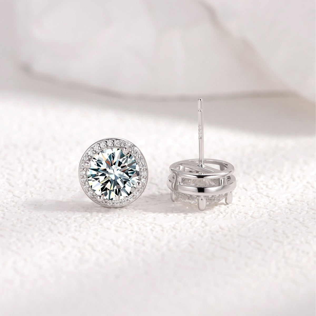 Mossanite Halo 925 Sterling Silver Round Geometric Stud Earrings