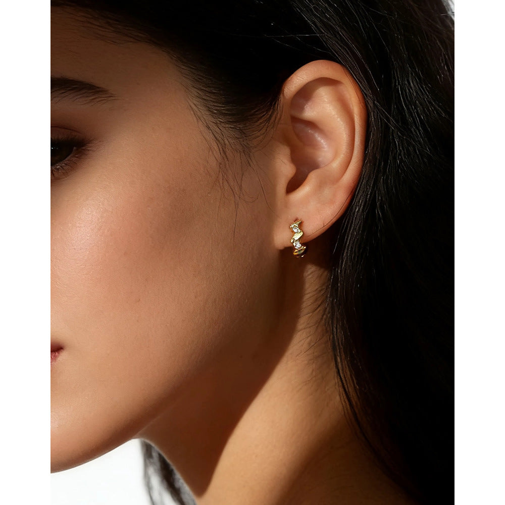 Geometric Marquise Cut Cubic Zirconia Close Fitting Hoop 925 Sterling Silver Earrings