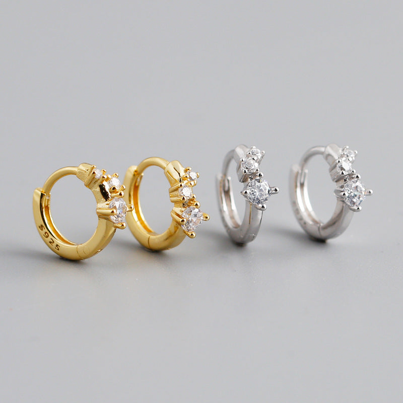 Geometric Round and Cube-Shaped Zirconia 925 Sterling Silver Earrings
