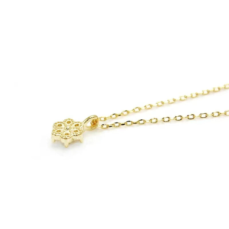 Women Cute Mini CZ Flower 925 Sterling Silver Necklace