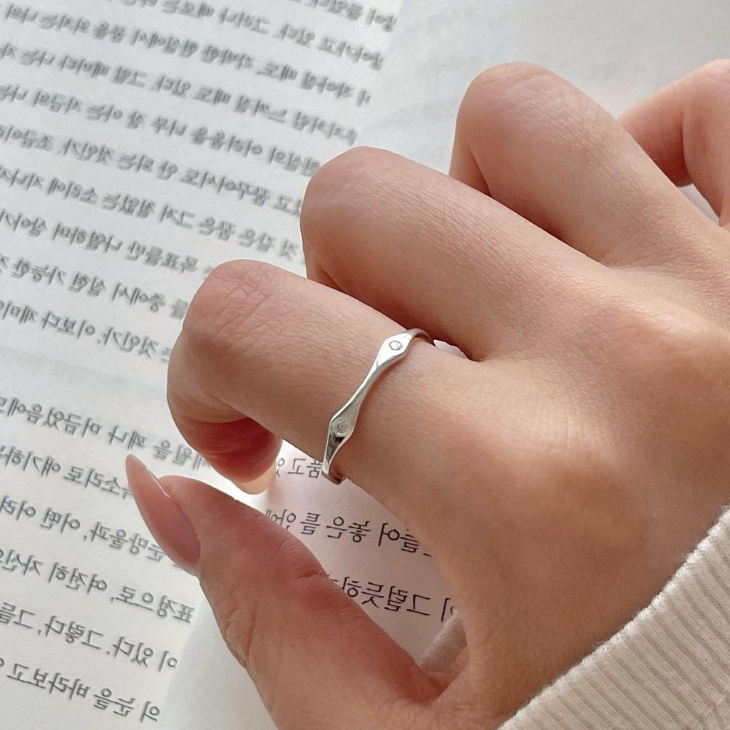 Casual Round CZ Irregular Bones 925 Sterling Silver Adjustable Ring