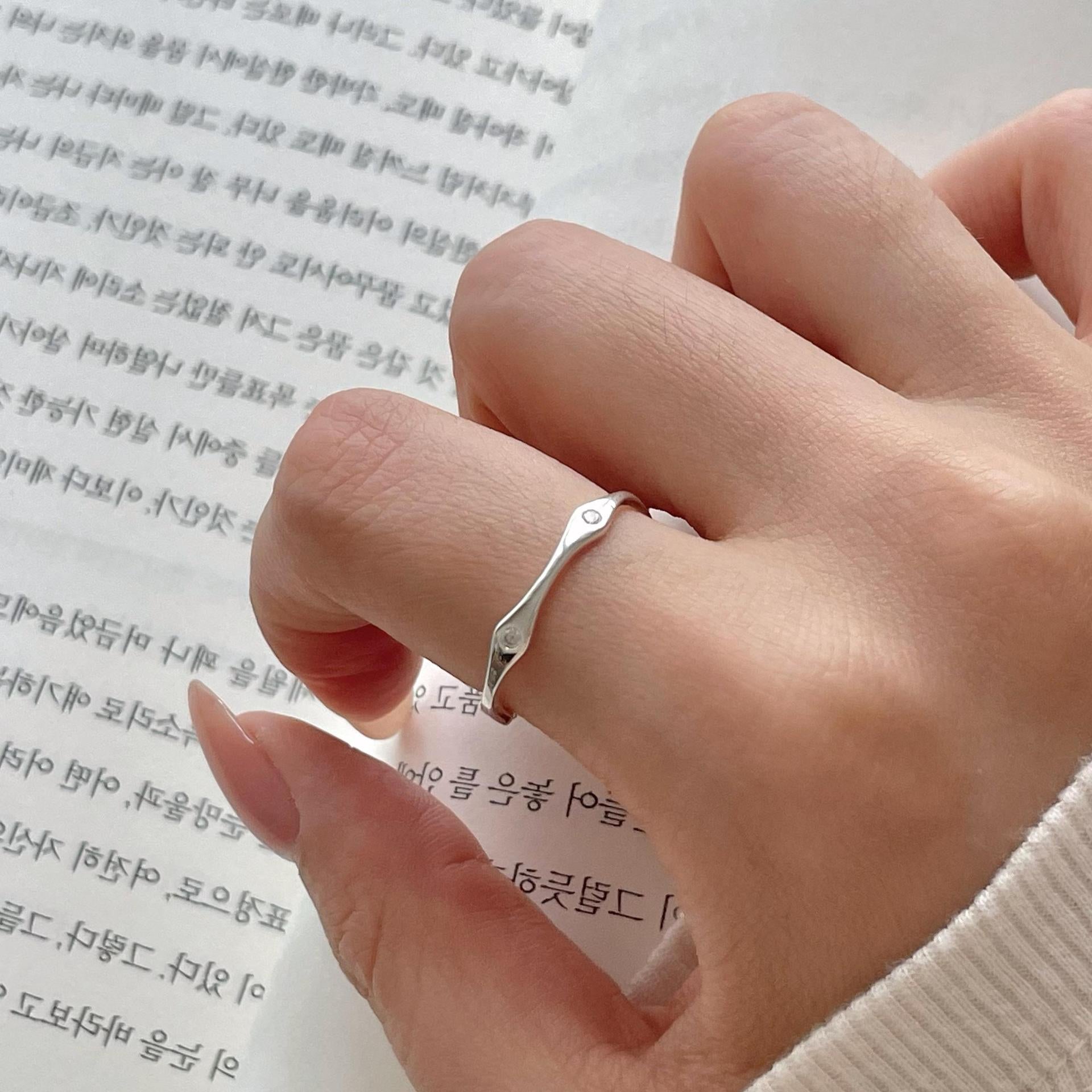 Casual Round CZ Irregular Bones 925 Sterling Silver Adjustable Ring