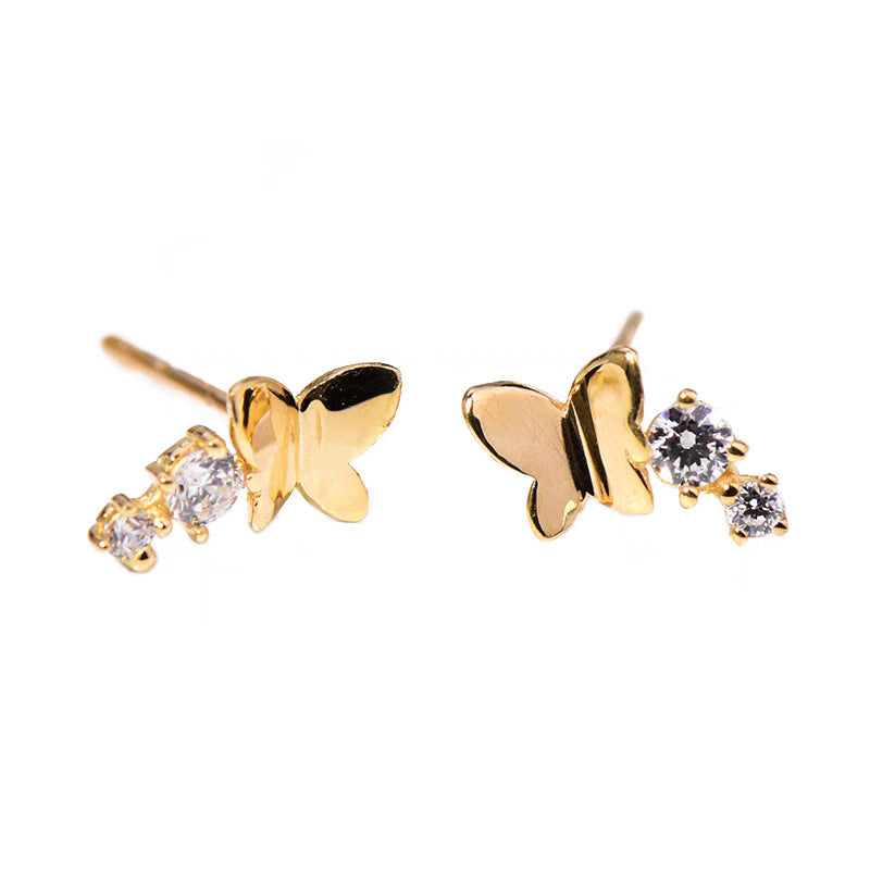 Casual Girl Flying Butterfly CZ 925 Sterling Silver Stud Earrings