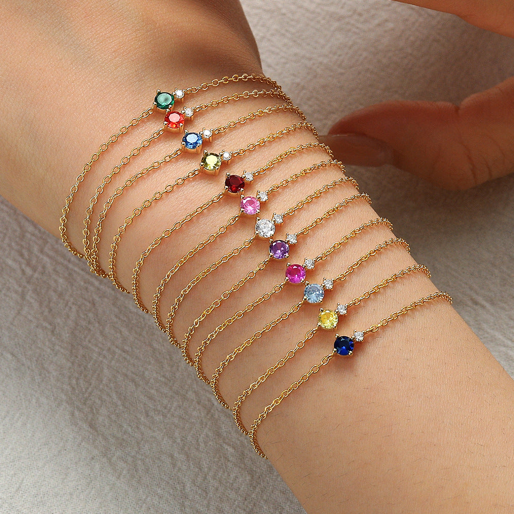 Simple Colorful Mini Round CZ 925 Sterling Silver Bracelet