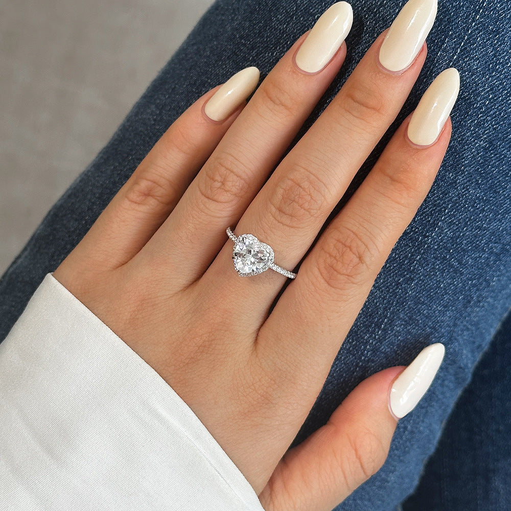 Bridesmaid Micro Setting CZ Border Heart Cubic Zirconia 925 Sterling Silver Adjustable Ring