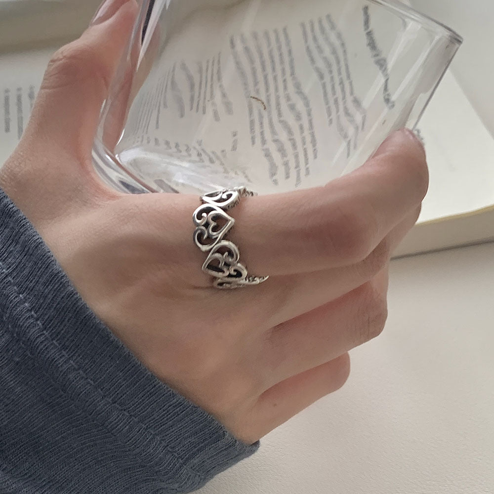 Vintage Heart Design 925 Sterling Silver Adjustable Ring