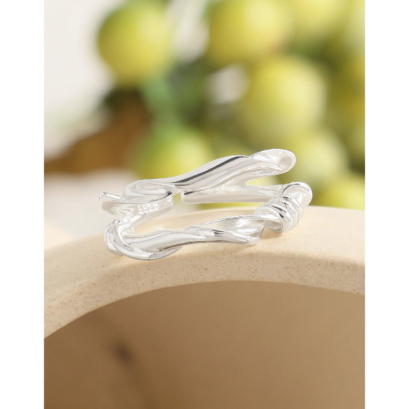 Twist Mobius Geometric Design Adjustable 925 Sterling Silver Ring