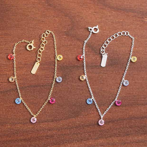 Girl Colorful Round Cubic Zirconia 925 Sterling Silver Bracelet