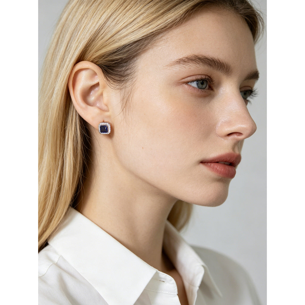 Geometric Square Zirconia 925 Sterling Silver Stud Earrings
