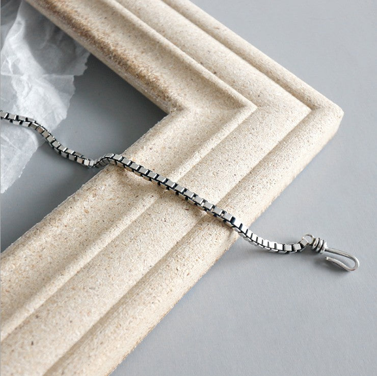 Hook Clasp And Rectangular Letter Tag Geometric Line Design Vintage Minimalist Fashion Jewelry925 Sterling Silver Box Chain Bracelet