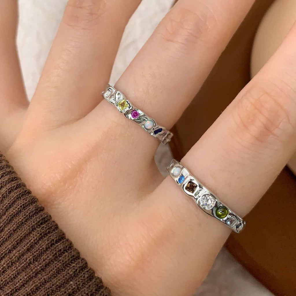 Modern Irregular Colorful CZ 925 Sterling Silver Adjustable Ring