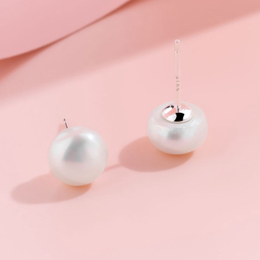 Classic 925 Sterling Silver Geometric Design Elegant Freshwater Pearl Stud Earrings
