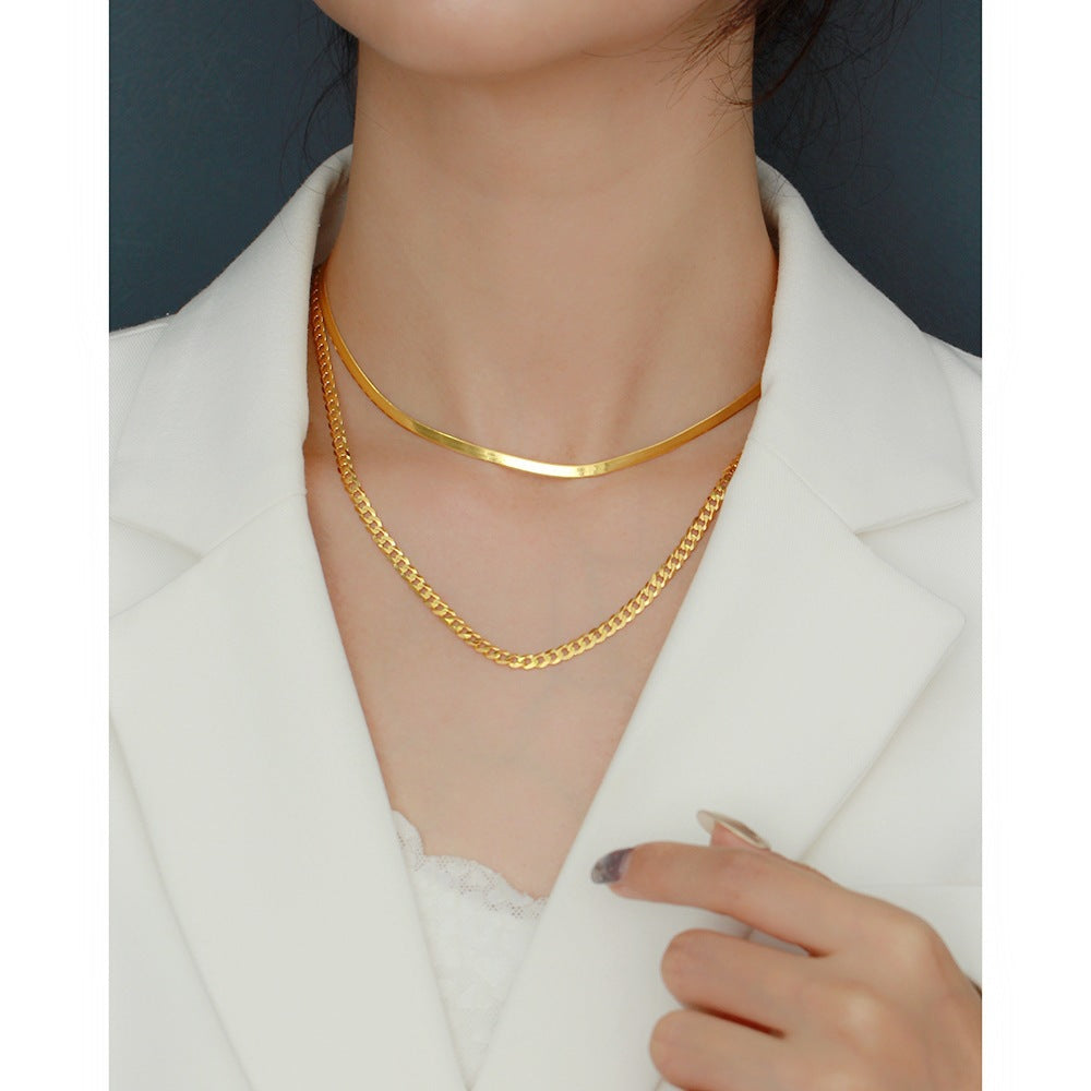 Minimalist Flat Herringbone Snake Chain Pure Metal 925 Sterling Silver Choker Necklace