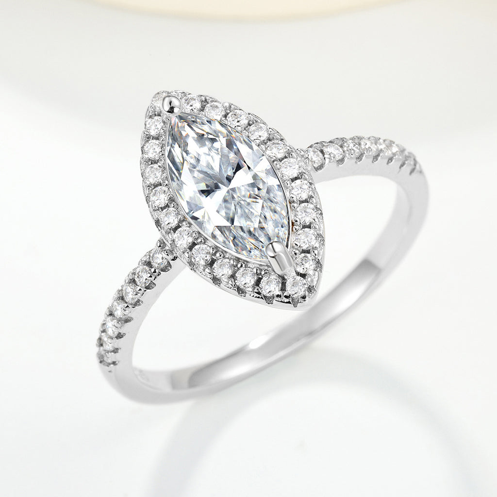 Moissanite Marquise-Cut Center Stone in a Bezel Setting 925 Sterling Silver Ring